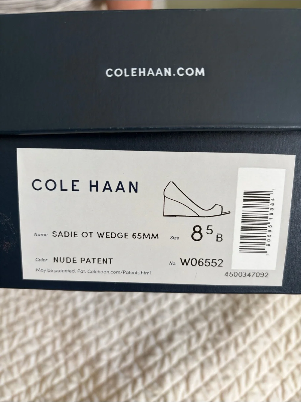 Cole Haan Nude Patent Peep-Toe Wedge Pumps